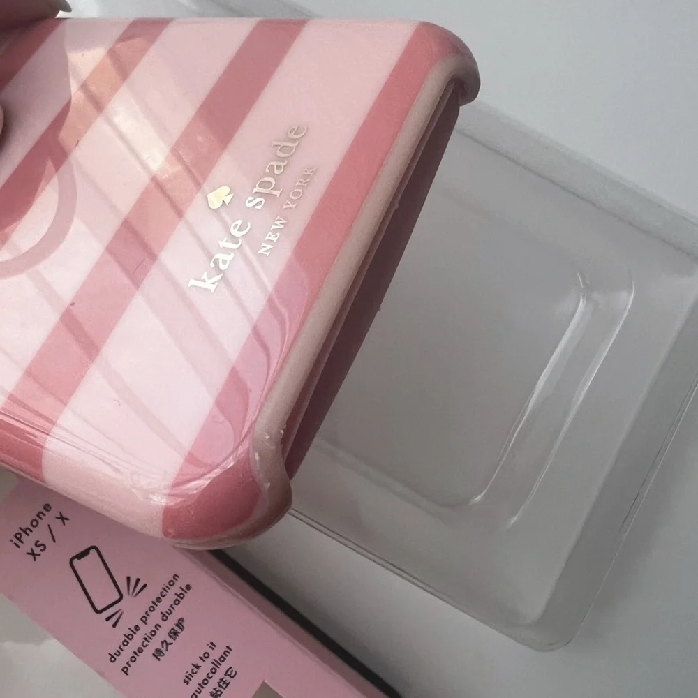 kate spade Pink and White Striped iPhone XS / X Ring Stand Case